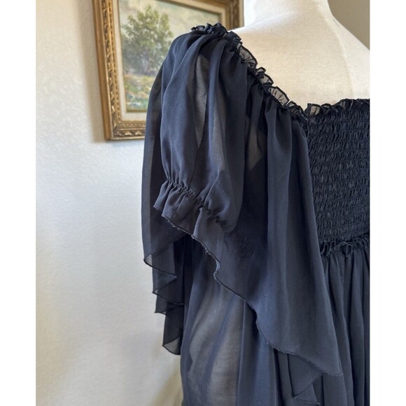 Victoria’s Secret Chiffon BOHO Cottage Romantic Flowy Stretchy Top Black S/M - Picture 8 of 16